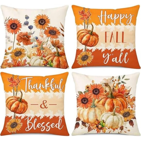 NIGHTWISH Fall Pillow Covers 18x18 Set of 4 Thanksgiving Farmhouse Decorations - Picture 8 of 8